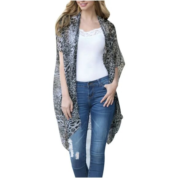 GRAY LEOPARD PRINT KIMONO - Picture 8 of 8